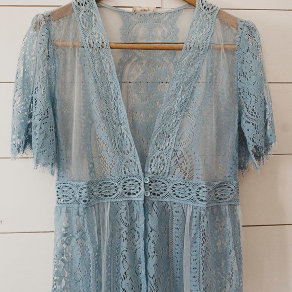 Romantic Lace Duster Cardigan Long Maxi Top Dress - Picture 3 of 8